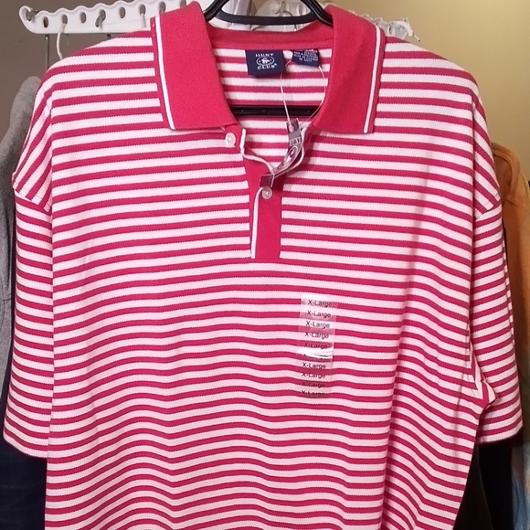 The Hunt Club Red and White Striped Men's Polo shirt. Short Sleeve Sz XL NWT - Picture 1 of 6